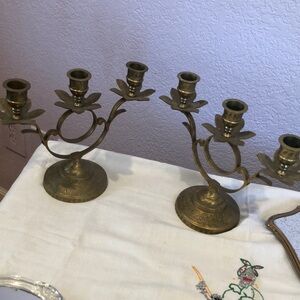 Brass/bronze Triple Candelabra (set Of 2)